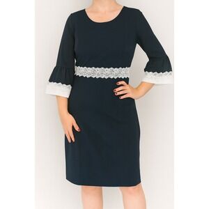 Women's Petite Black‎ Lace Panel Sheath Dress 10P Party Cocktail